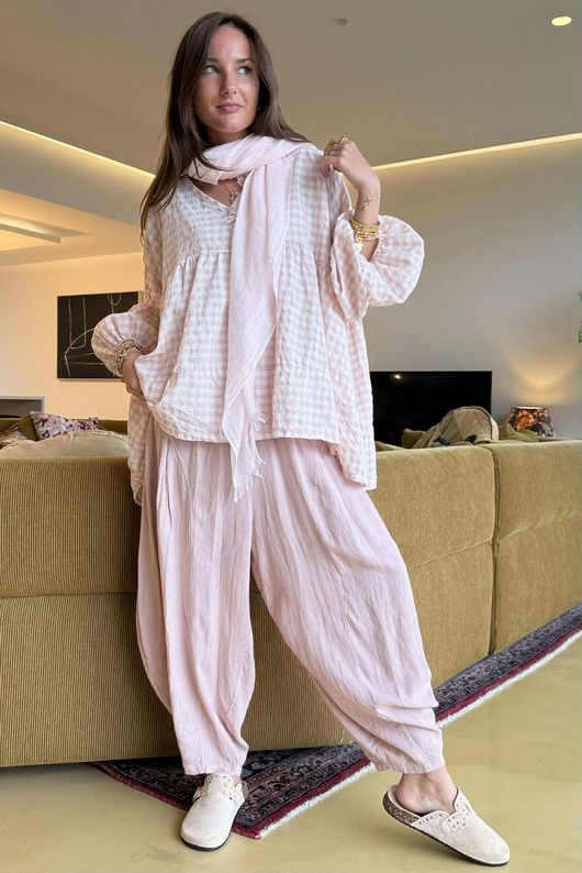 Nonni Gingham Artist Smock Rose